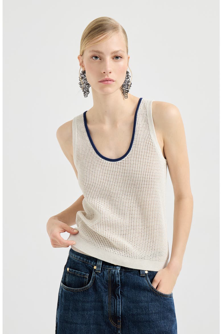 Net knit top, Main, color, Oat