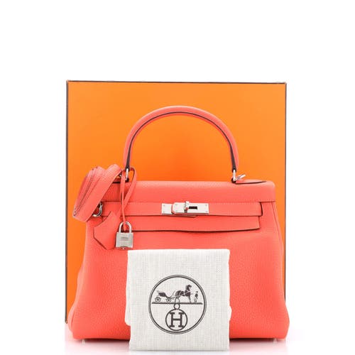 Pre-owned Hermes Hermes Kelly Handbag Red Clemence With Palladium Hardware 28 In Red