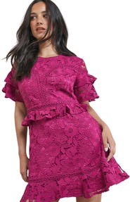 Oasis Lace Trim Detail Frill Sleeve Mini Dress