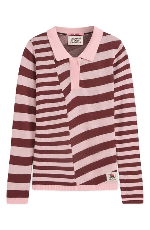 Kids' Striped Long Sleeve Knitted Polo