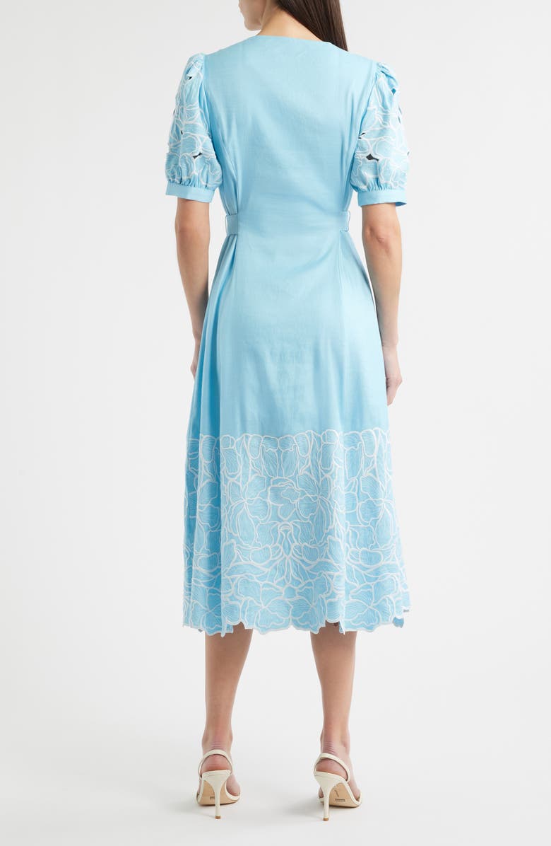 Elie Tahari The Jade Linen Blend Eyelet Midi Dress, Alternate, color, 