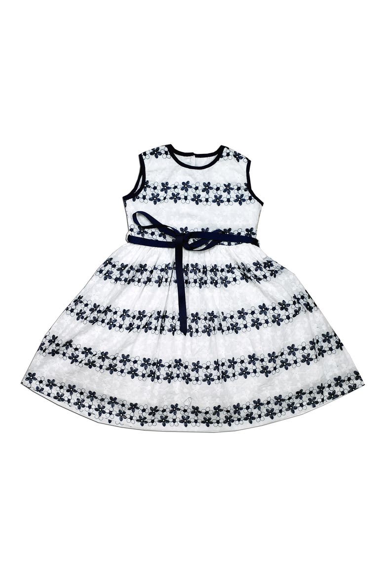 Kids' Floral Embroidred Cotton Dress, Main, color, NAVY