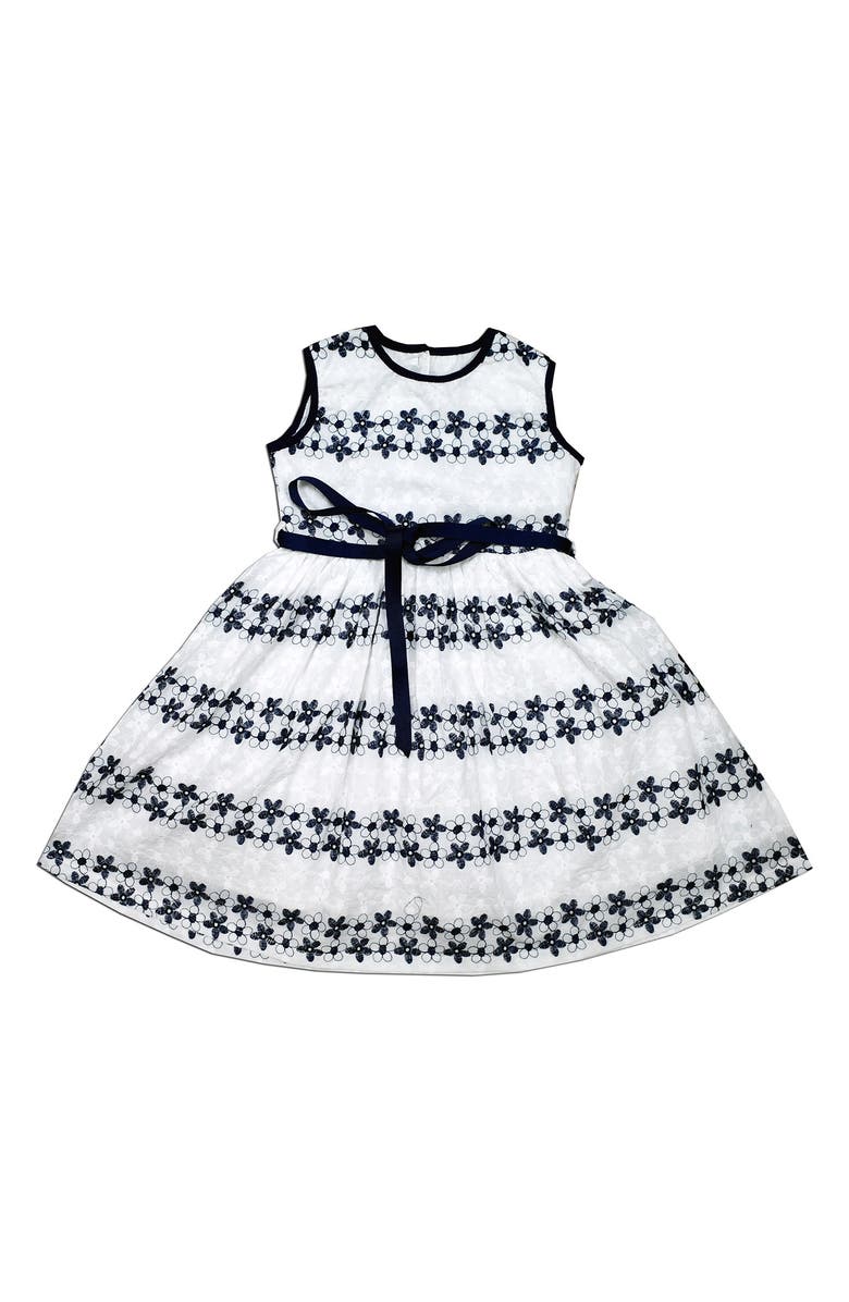 JOE-ELLA Kids' Floral Embroidred Cotton Dress, Main, color, Navy