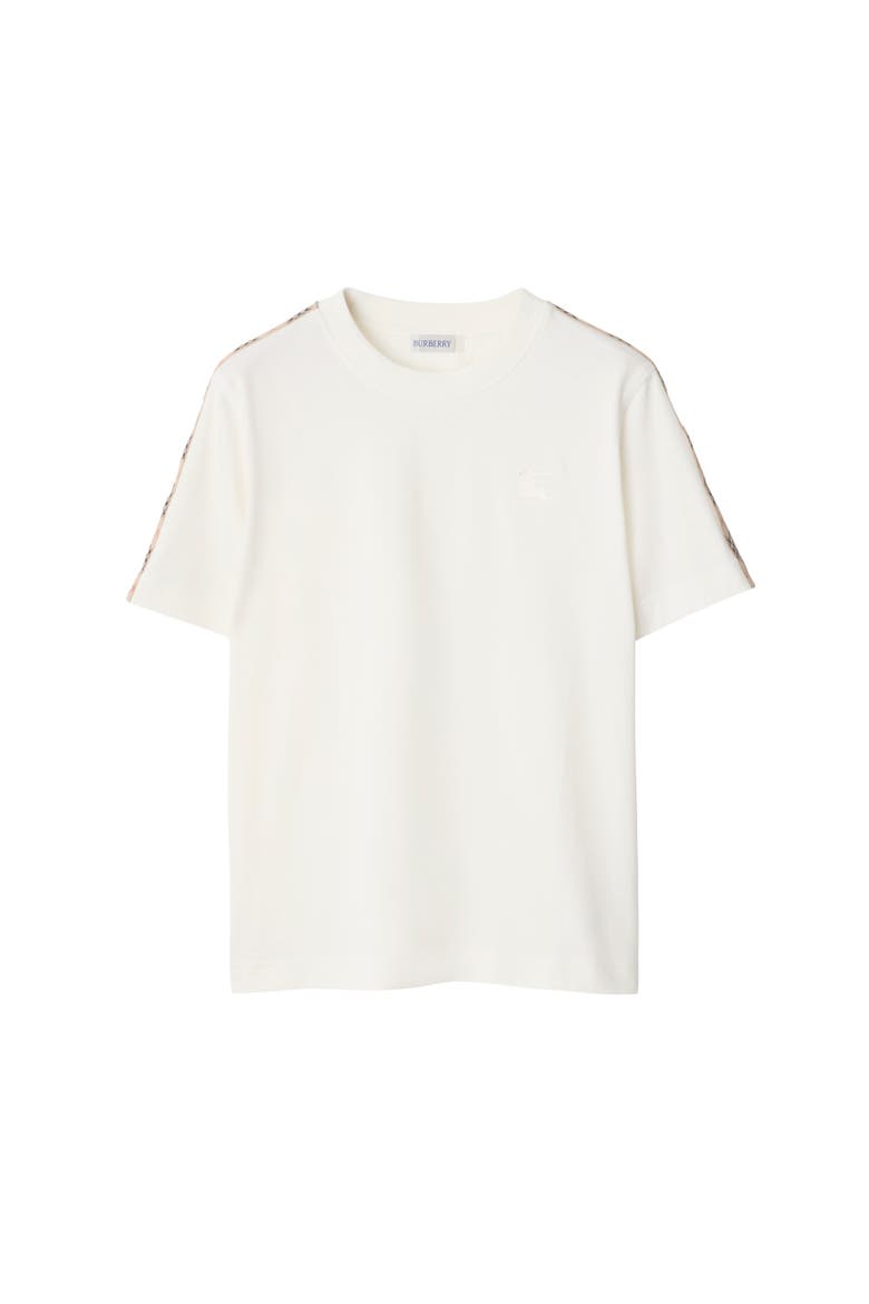 Check Trim Cotton T-shirt, Alternate, color, Chalk white