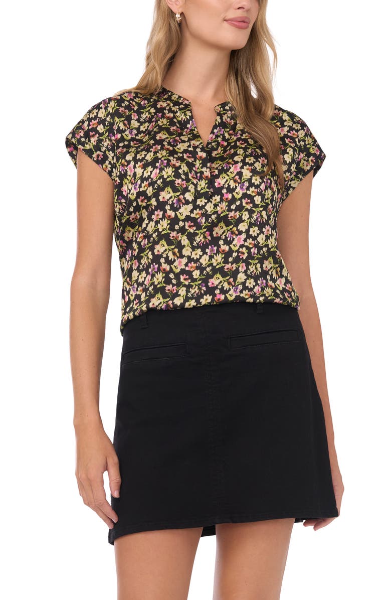 Vince Camuto Floral Print Top, Main, color, Rich Black