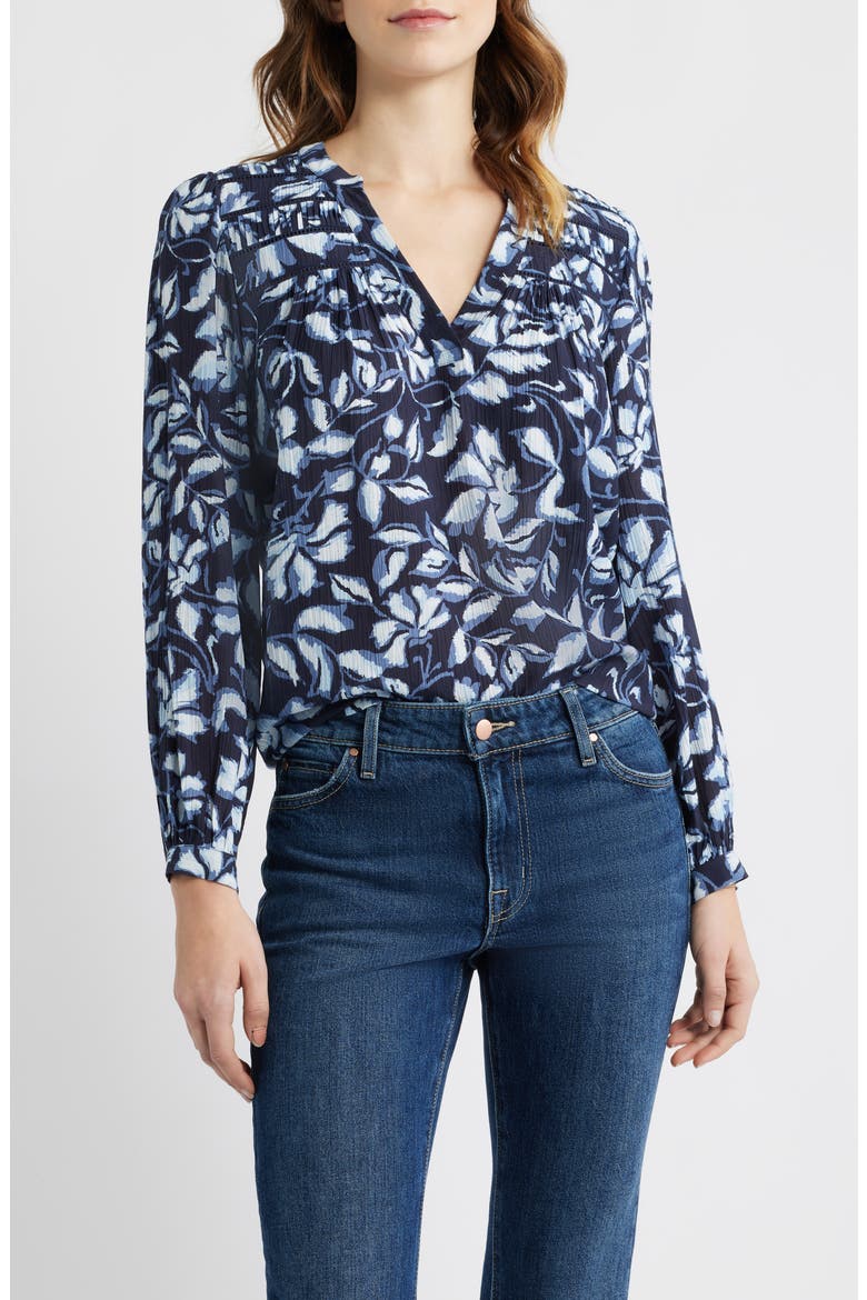 Asta Floral Split Neck Top, Main, color, NAVY JASMINE