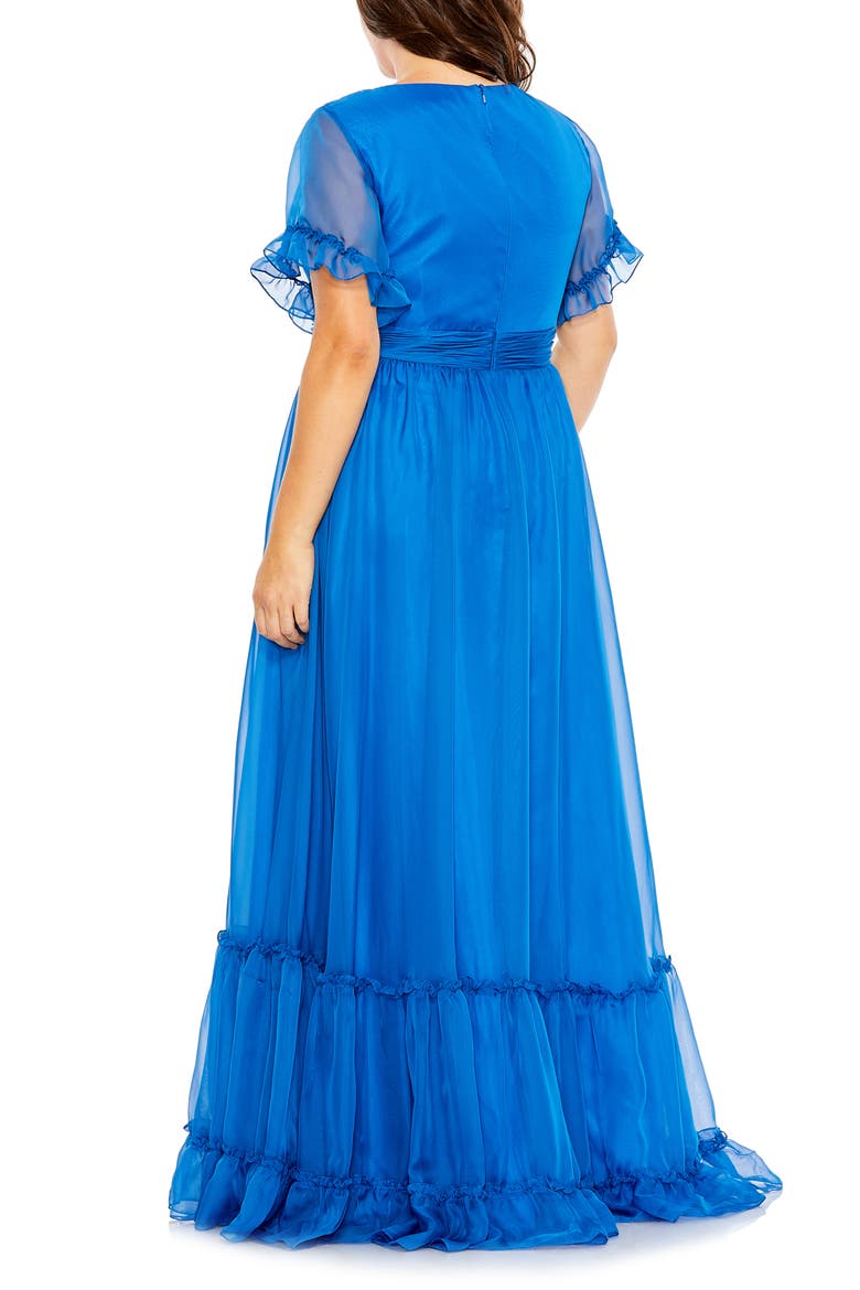 Chiffon Faux Wrap Flutter Sleeve Tiered Gown, Alternate, color, OCEAN BLUE