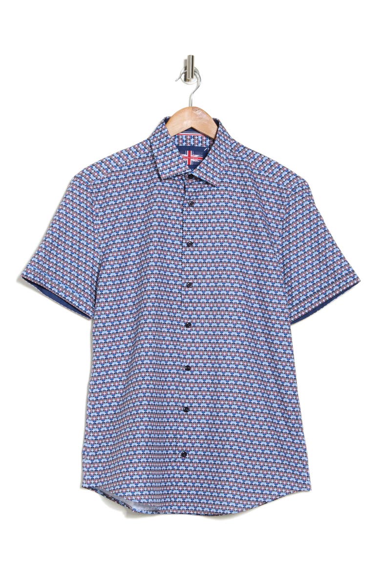 Geo Print Performance Short Sleeve Shirt, Alternate, color, BLUE MULTI