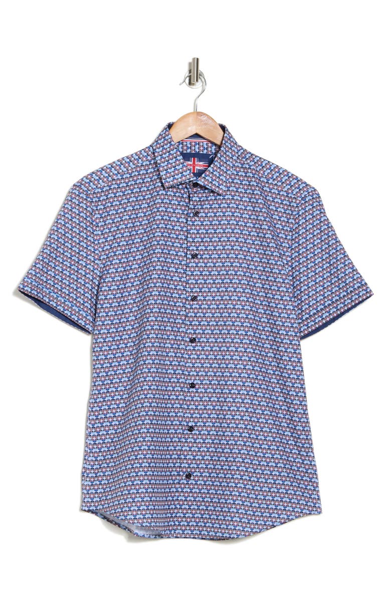SOUL OF LONDON Geo Print Performance Short Sleeve Shirt, Main, color,