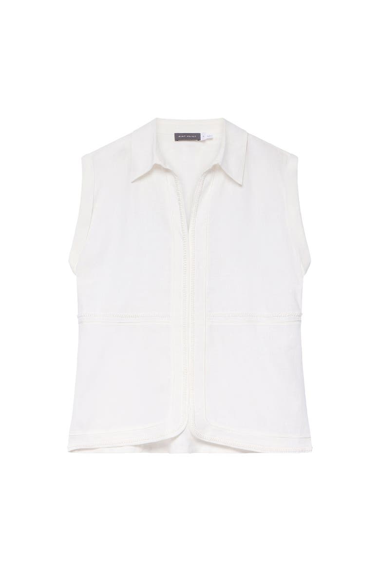 Linen Sleeveless Collared Shirt, Alternate, color, Ivory
