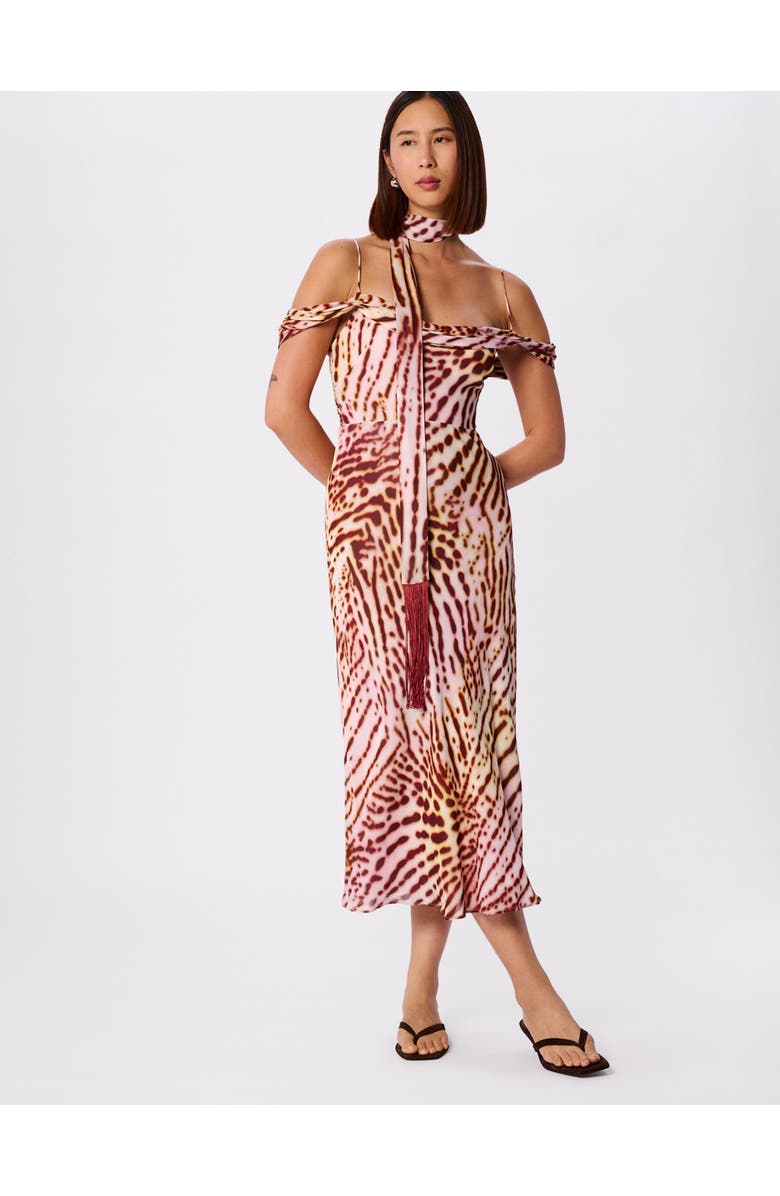 Whistles Orchid Print Scarf Midi Dress, Main, color, Pink/Multi