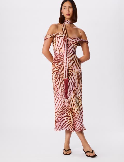 Orchid Print Scarf Midi Dress