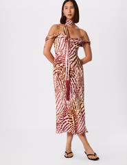Whistles Orchid Print Scarf Midi Dress
