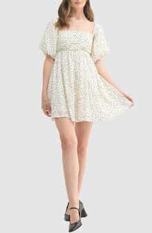 Lush Polka Dot Puff Sleeve Minidress