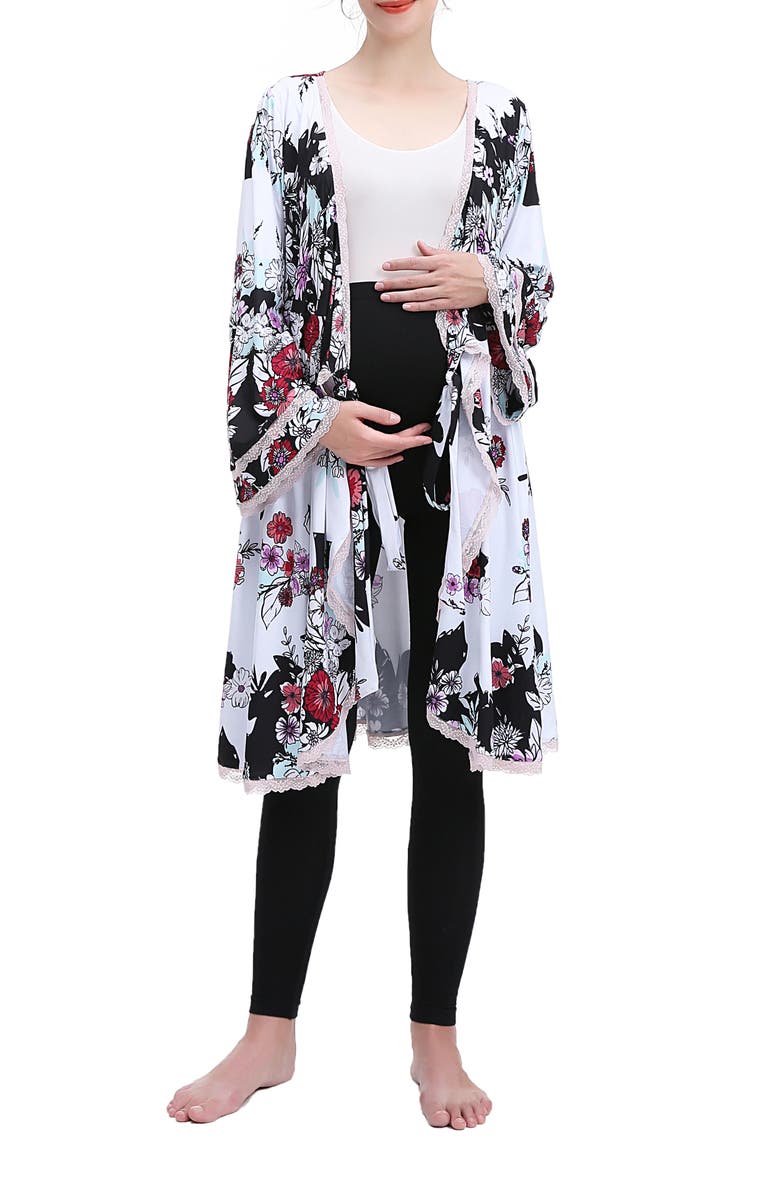 Kimi and Kai Gini Lounge Maternity Robe, Alternate, color, White