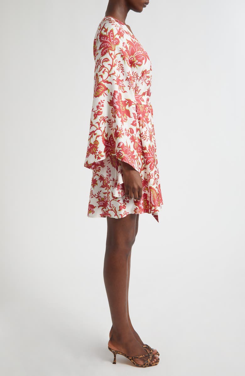 Etro Floral Print Long Sleeve Silk Dress, Alternate, color, Print On White Base