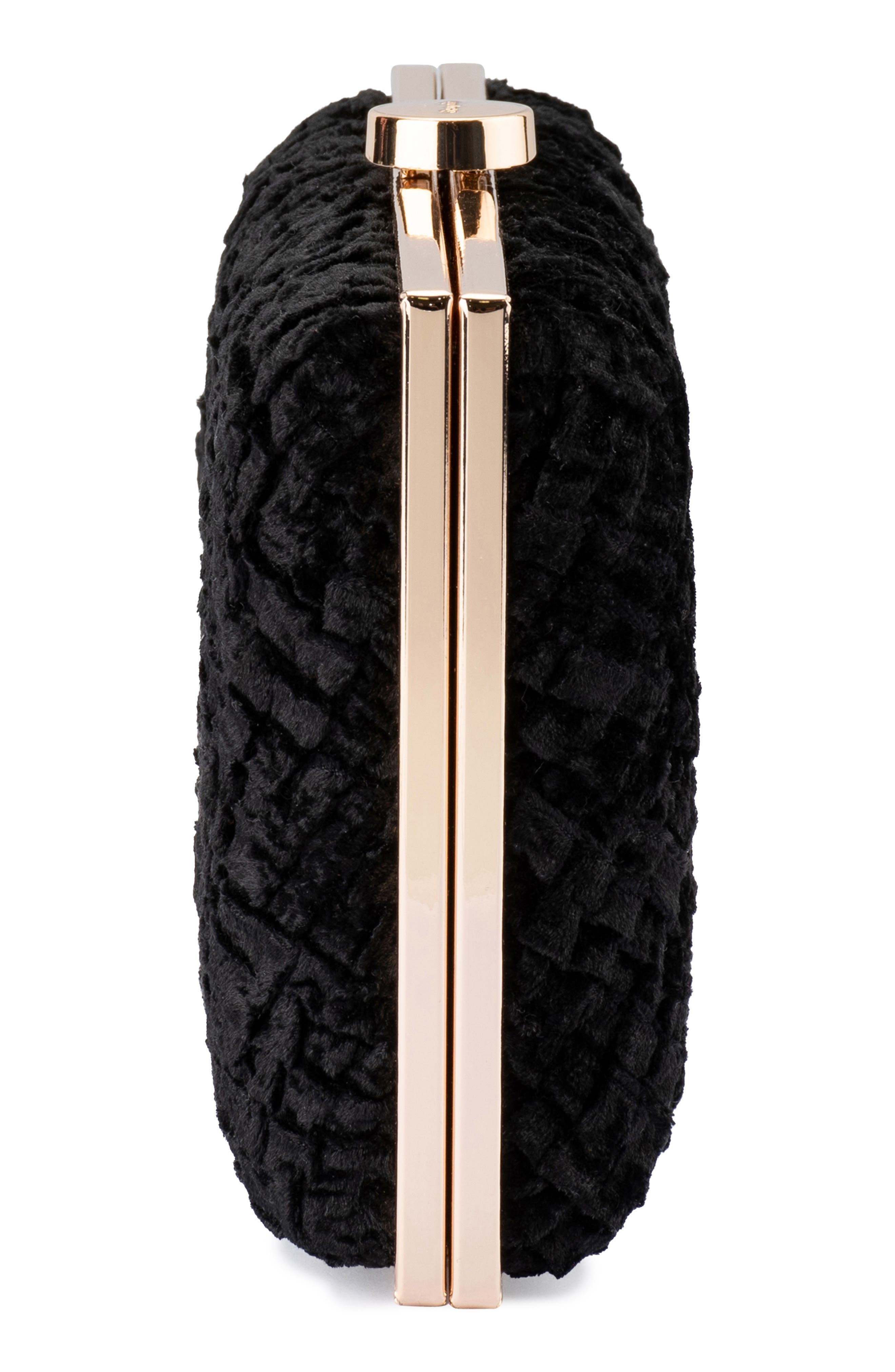 Olga Berg Hazel Textured Velvet Frame Clutch, Alternate, color, Black