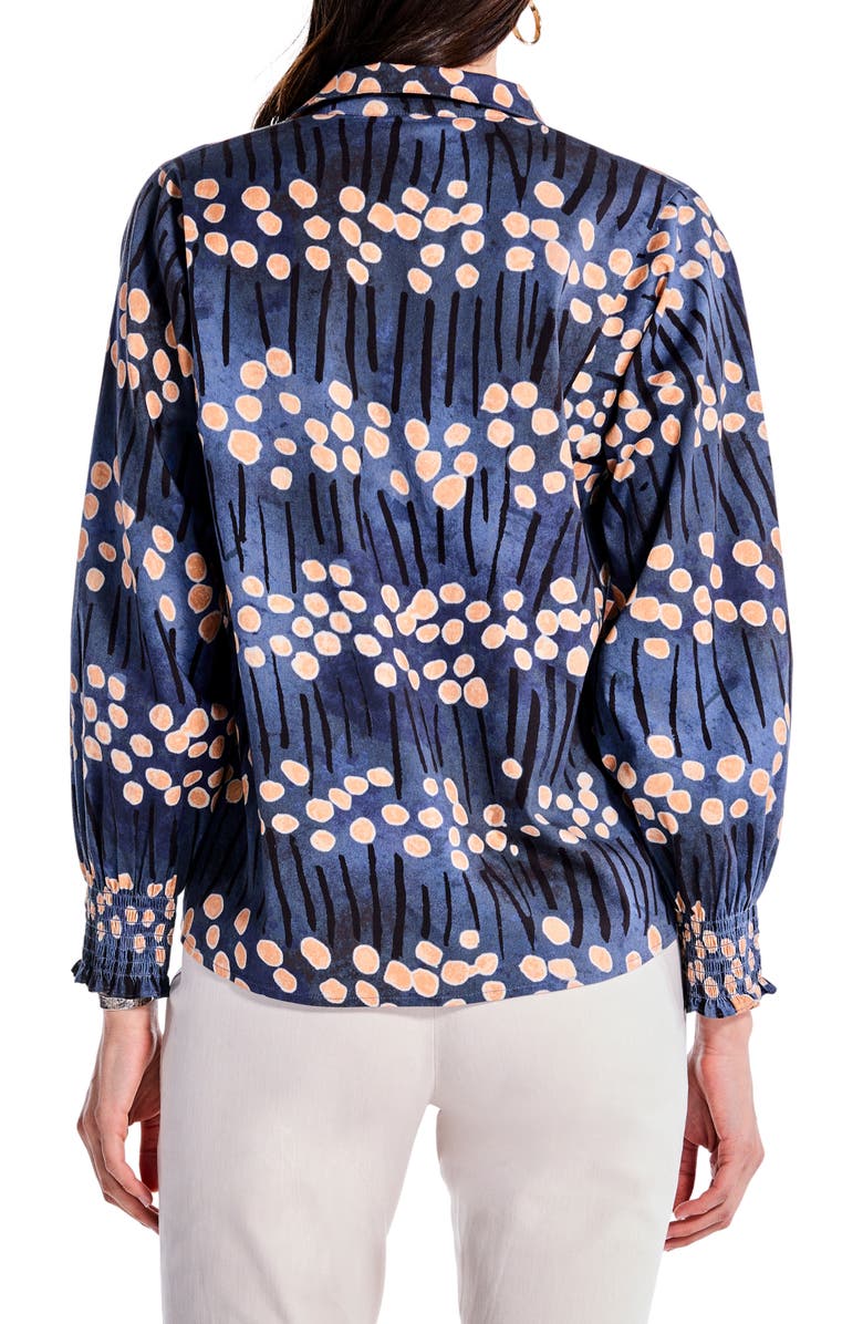 NIC+ZOE Smocked Cuff Stretch Cotton Button-Up Shirt, Alternate, color, Blue Multi