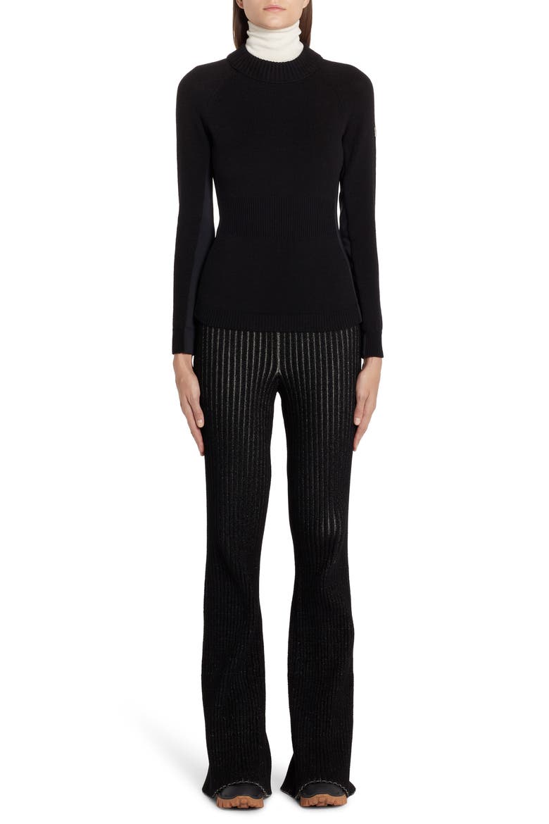 Multi Contrast Wool Blend Turtleneck Sweater, Alternate, color, BLACK