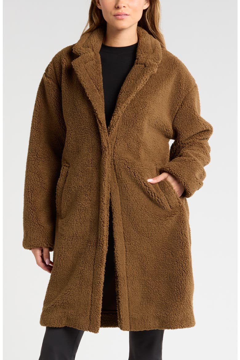 Faux Shearling Longline Coat, Alternate, color, BROWN TEAK