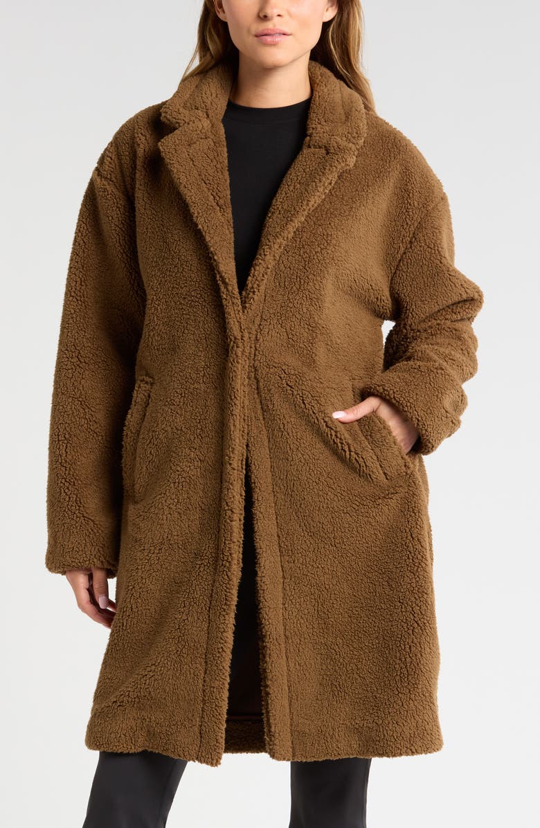 Zella Faux Shearling Longline Coat, Alternate, color, 