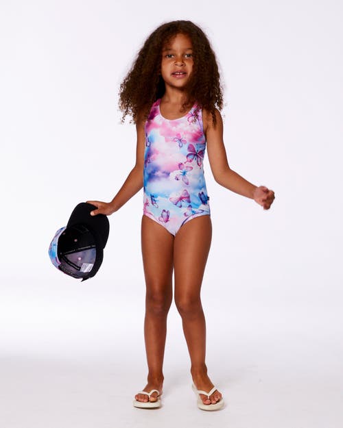 Deux Par Deux Little Girl's Printed One-piece Swimsuit Butterflies On Multicolored Background In Butterflies On Multicolored