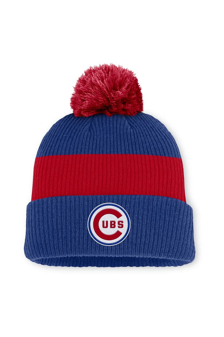 Men's Nike Royal/Red Chicago Cubs Cooperstown Collection Peak Standard Cuffed Knit Hat with Pom, Main, color, Royal