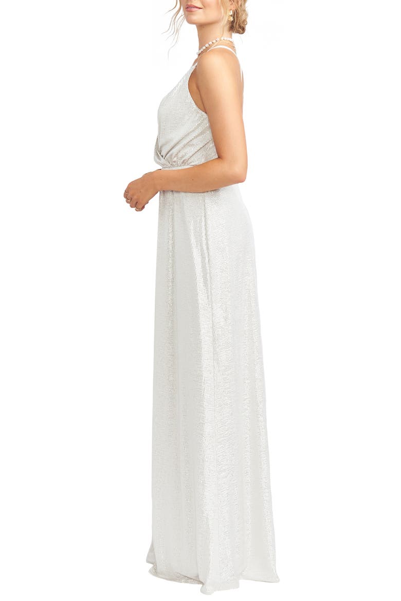 Dazzle Metallic Crossover Gown, Alternate, color, ROLLER GLITZ IVORY METALLIC