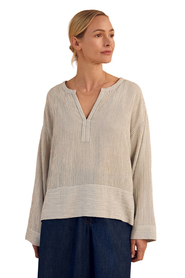 V-Neck Relaxed Swing Top, Main, color, Oatmeal Stripe