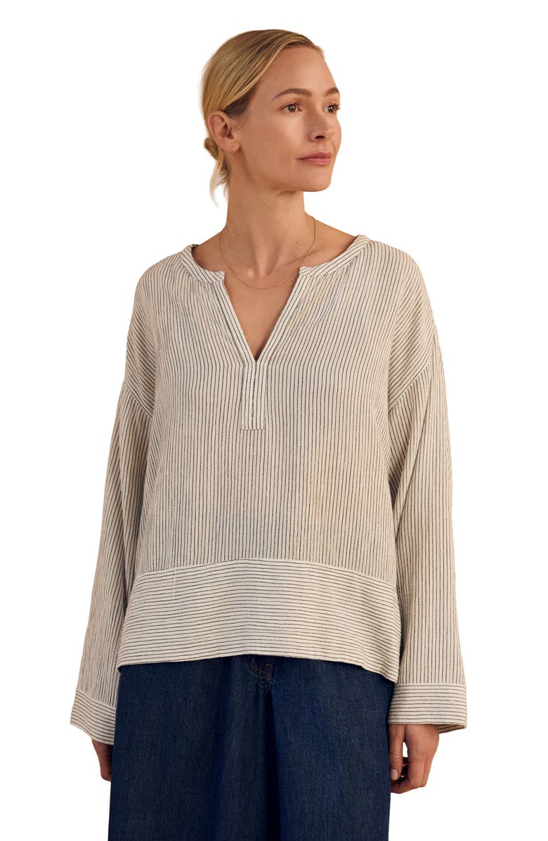 Celtic & Co. V-Neck Relaxed Swing Top, Main, color, Oatmeal Stripe