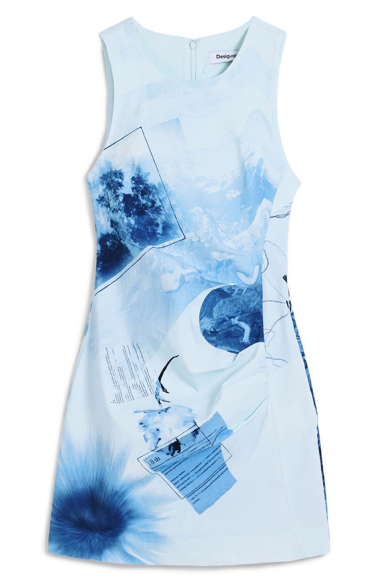 Print Pleated Sleeveless Minidress, Alternate, color, LIGHT BLUE