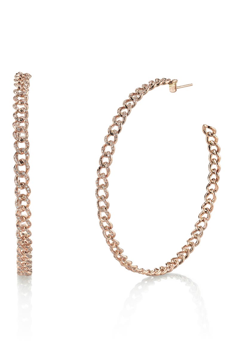 Large Pavé Diamond Chain Link Hoop Earrings, Main, color, ROSE GOLD