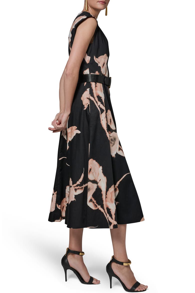 Abstract Floral Sleeveless Stretch Cotton Midi Dress, Alternate, color, BLACK MULTI