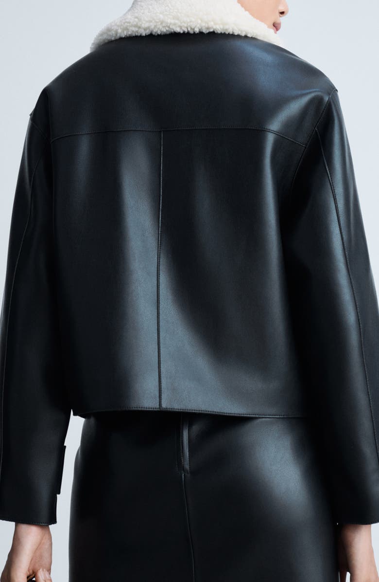 MANGO Faux Leather Jacket with Removable Faux Shearling Collar, Alternate, color, 