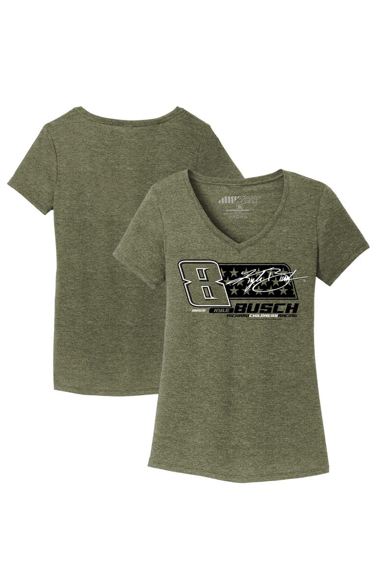 NASCAR Women's Richard Childress Racing Team Collection Green Kyle Busch Tri-Blend V-Neck T-Shirt, Main, color, 