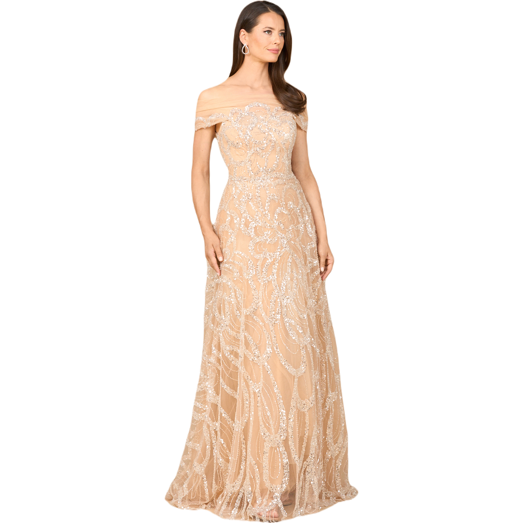 Lara New York Off Shoulder A-line Gown In Neutral