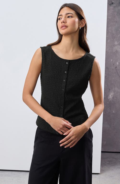 NEXT NEXT TEXTURED SLEEVELESS COTTON BLEND BUTTON-UP TOP 