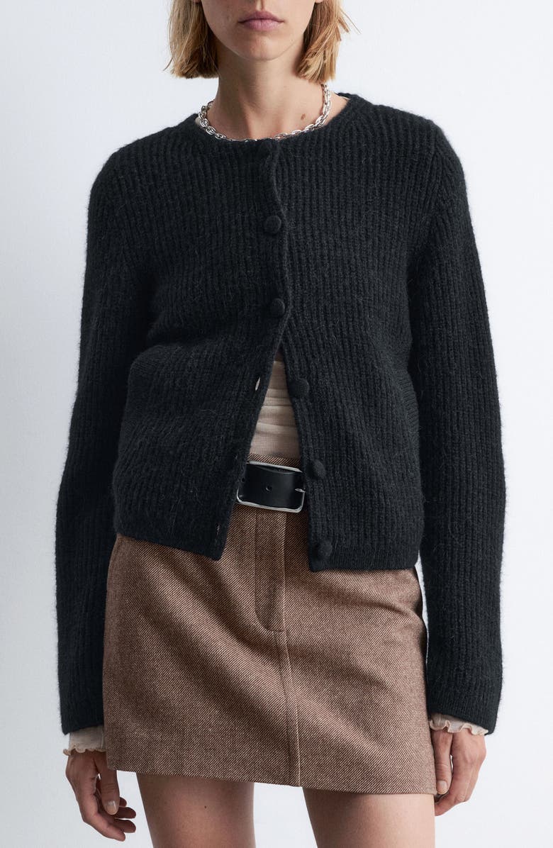 & Other Stories Wool & Alpaca Blend Rib Cardigan, Main, color, Black Dark