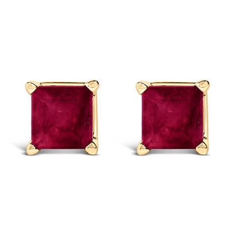 14K Gold 5x5MM Princess Cut Gemstone Solitaire Stud Earrings