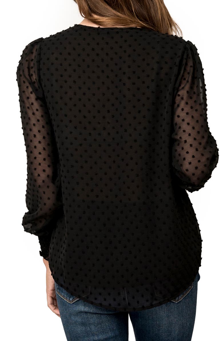 GIBSONLOOK Pin Dot Smocked Detail V-Neck Blouse, Alternate, color, Black