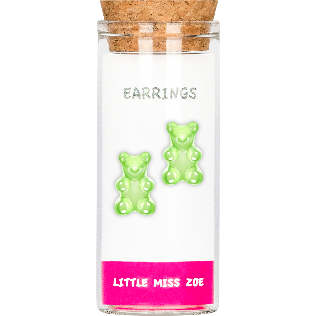 Little Miss Zoe Yummy Bear Stud Earrings In Green