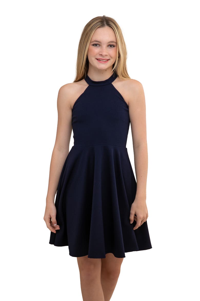 Skater Halter Dress in Longer Length, Main, color, Navy