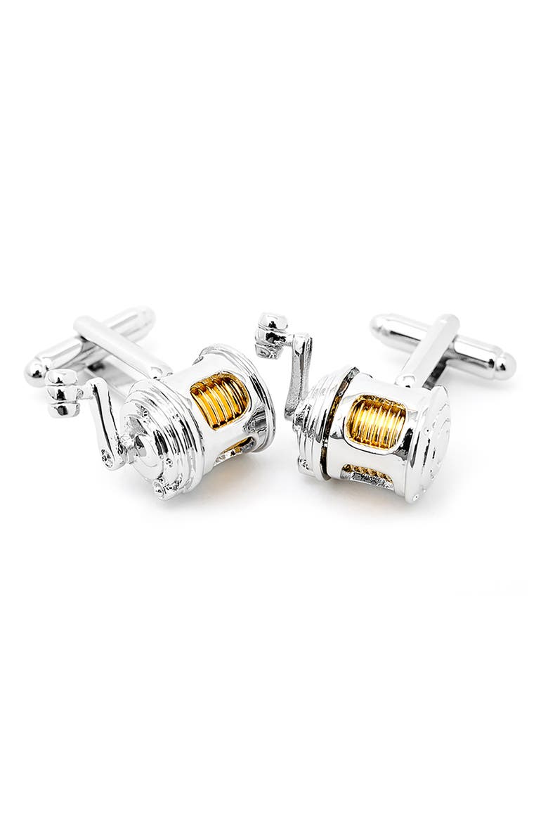 Fishing Reel Cuff Links, Alternate, color, SILVER
