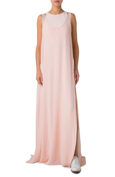 Sleeveless Silk Crepe Gown with Silk Georgette Overlay