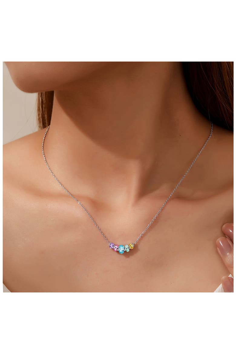 Lab Created Sapphire Pendant Necklace, Alternate, color, SILVER
