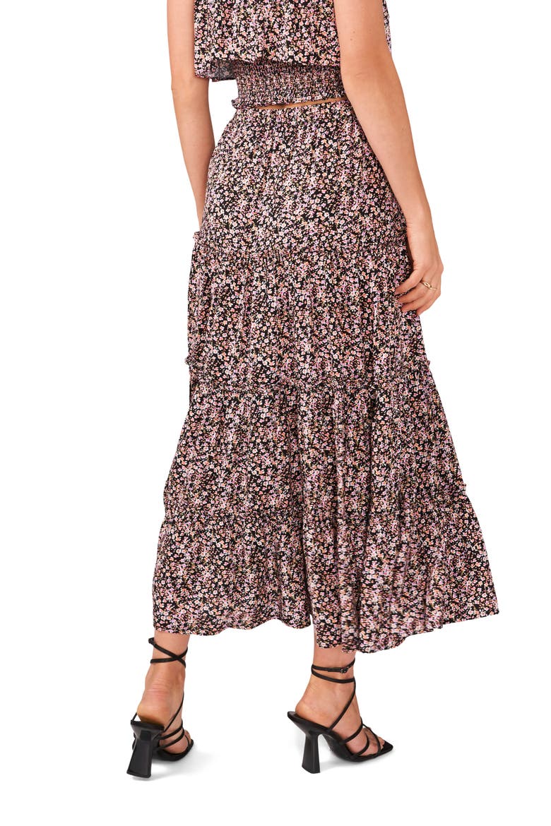 Floral Tiered Midi Skirt, Alternate, color, PEONY PINK