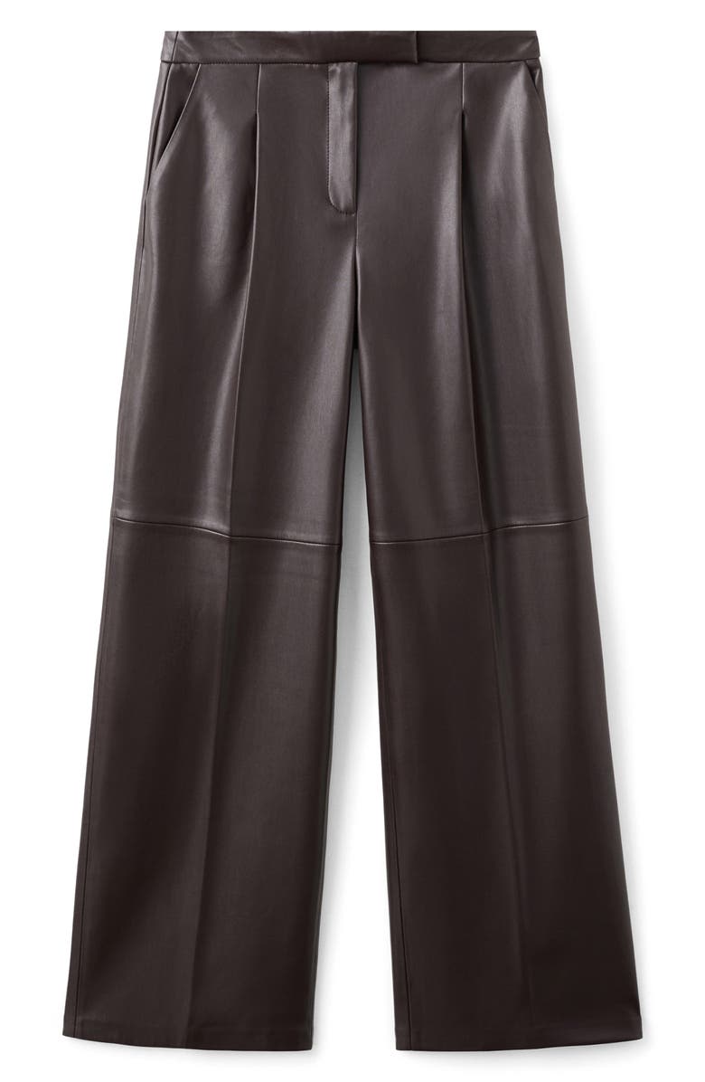 MANGO Riga Faux Leather Wide Leg Pants, Alternate, color, Chocolate