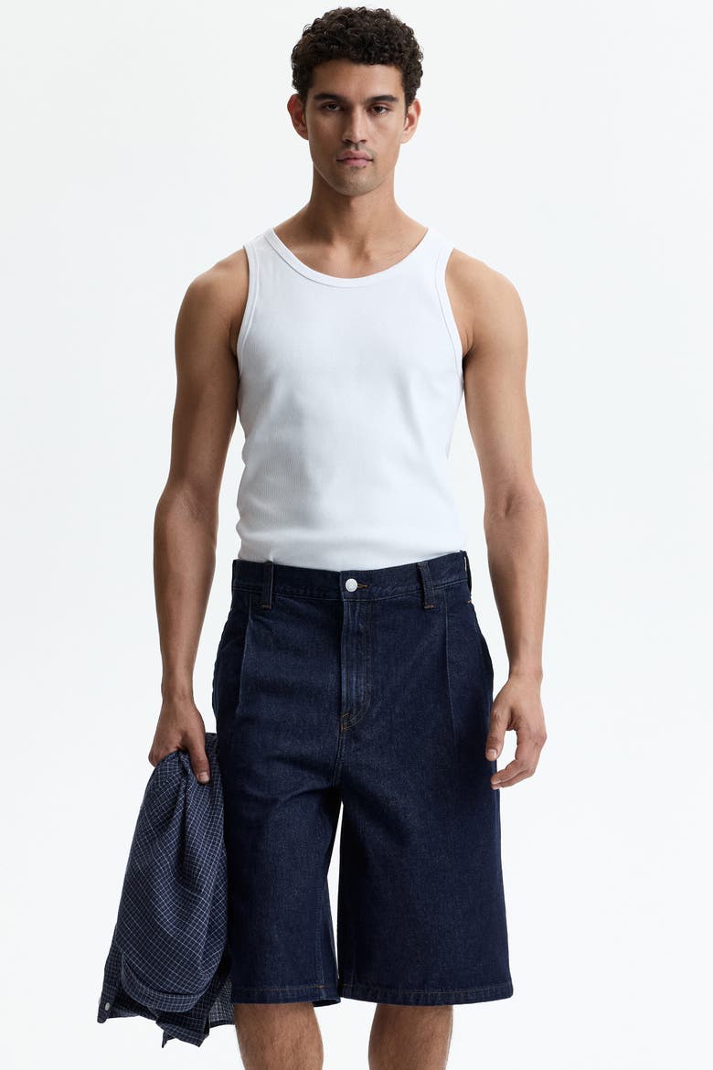 Baggy Pleated Denim Shorts, Alternate, color, Dark denim blue