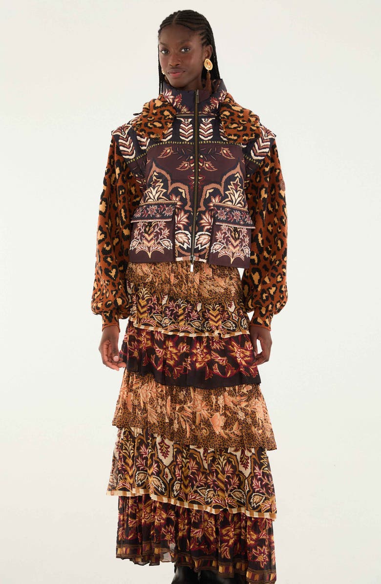 FARM Rio Mixed Scarf Print Tiered Ruffle Maxi Skirt, Alternate, color, Mixed Scarves