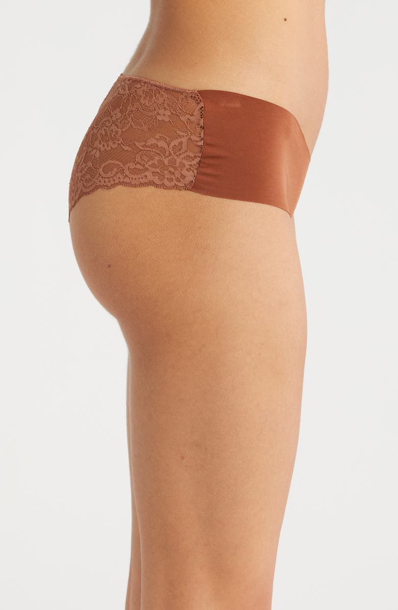 JOURNELLE Estelle Lace Trim Stretch Cotton Hipster Panties, Alternate, color, Cannelle